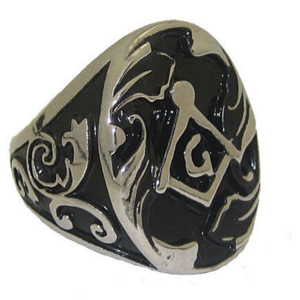 Masonic ring jet black epoxy freemason mens NWT